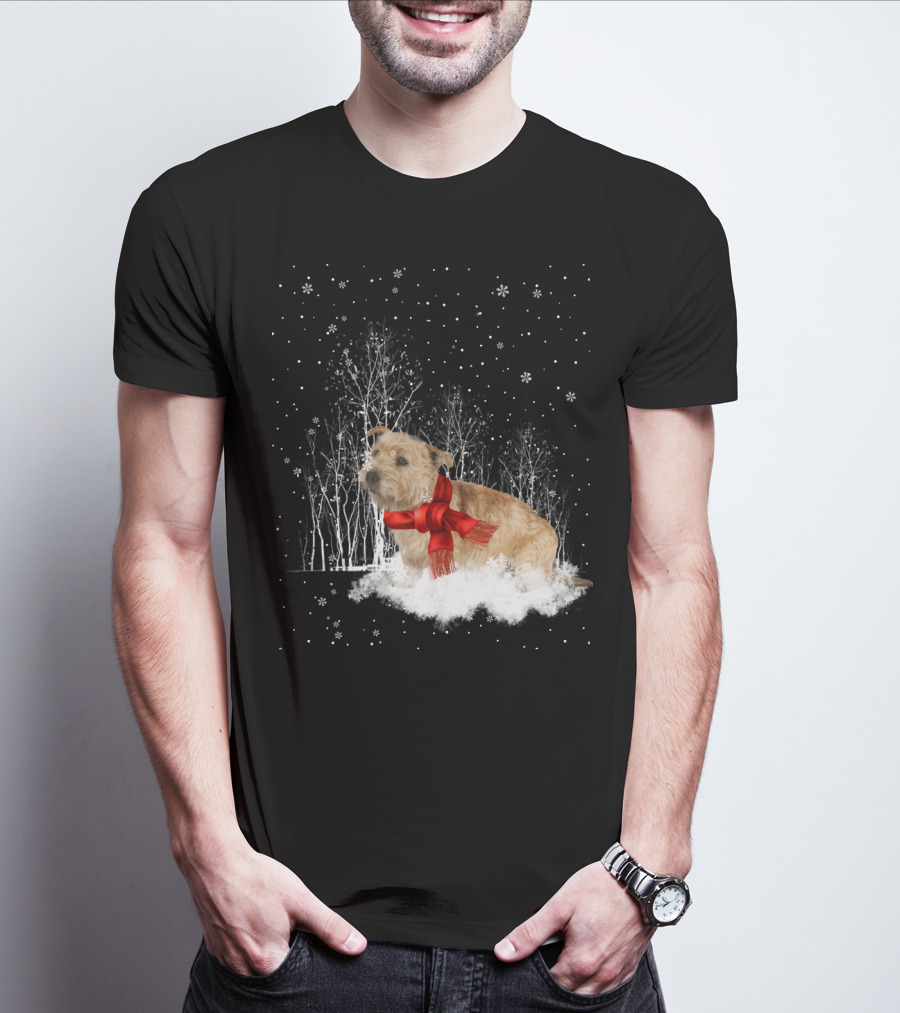Glen Of Imaal Terrier Winter Scene With Snowflakes And Red Scarf T-Shirt