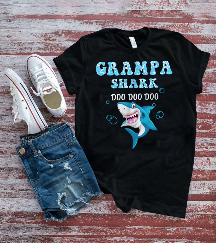 Grampa Shark Doo Doo Doo Playful Cartoon Shark T-Shirt