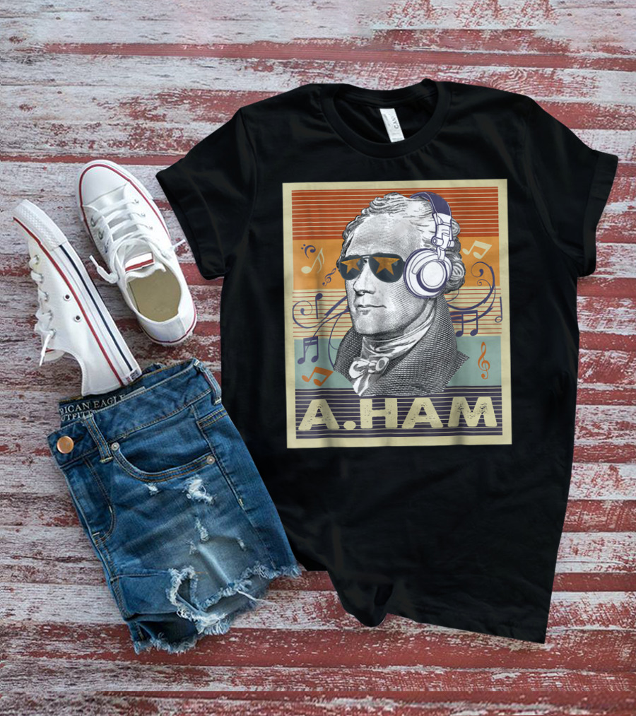 A. Ham Hamilton Headphones Music Notes Retro Vibe T-Shirt