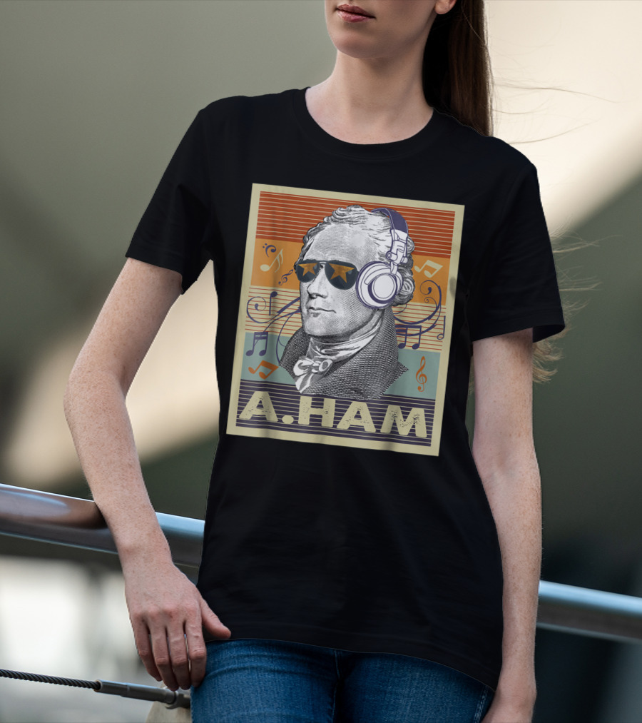 A. Ham Hamilton Headphones Music Notes Retro Vibe T-Shirt