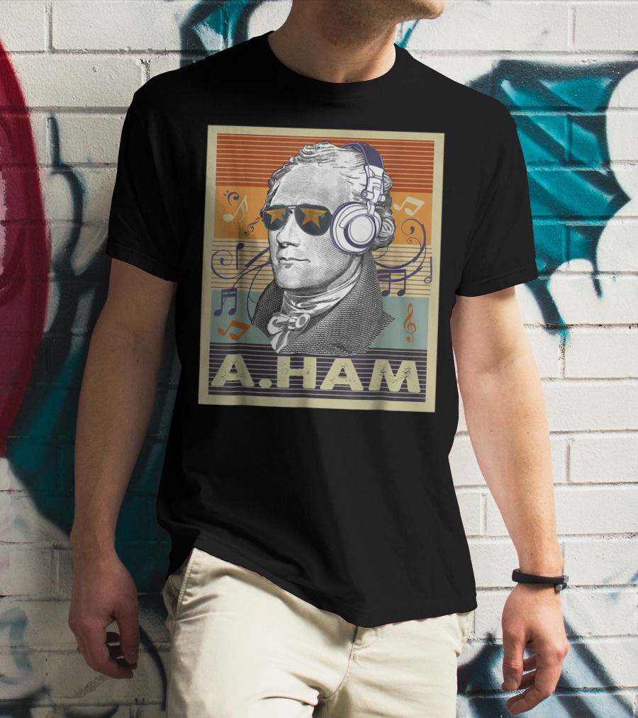 A. Ham Hamilton Headphones Music Notes Retro Vibe T-Shirt