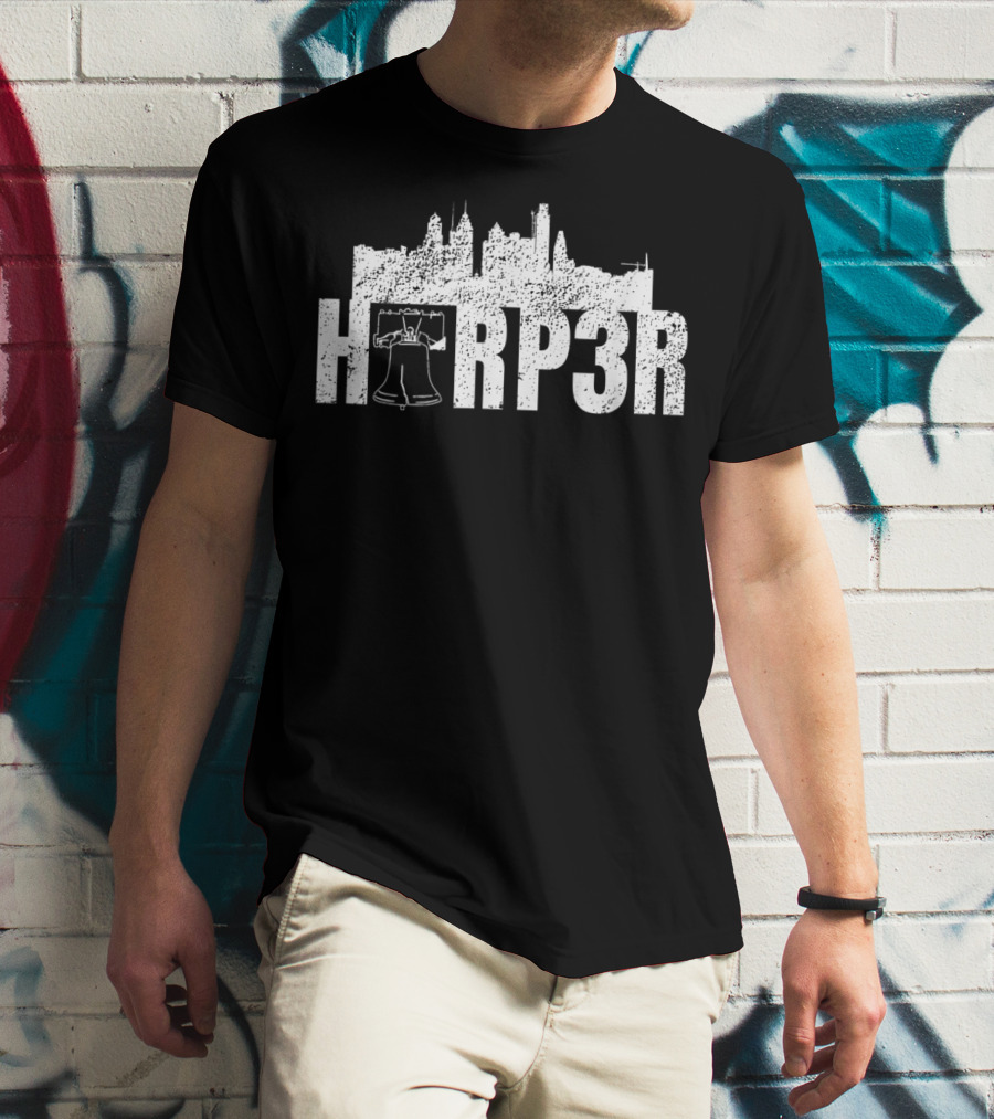 HRP3R Liberty Bell Philly Skyline Make Philly Great Again Funny Baseball T-Shirt