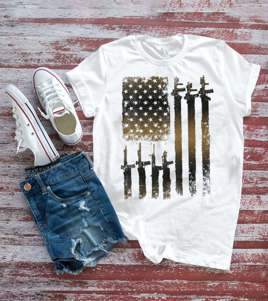 I Love Guns Black Rifle Coffee WomenBack American Flag Rifle T-Shirt