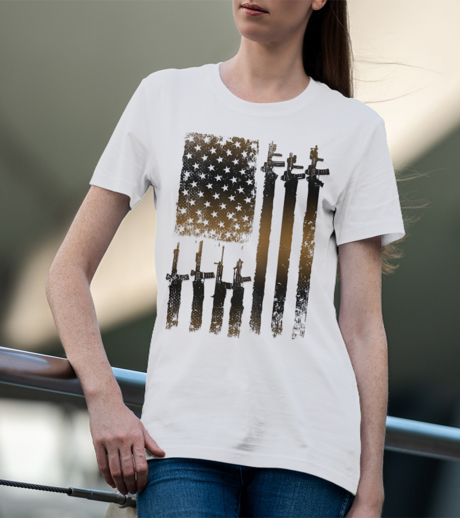 I Love Guns Black Rifle Coffee WomenBack American Flag Rifle T-Shirt