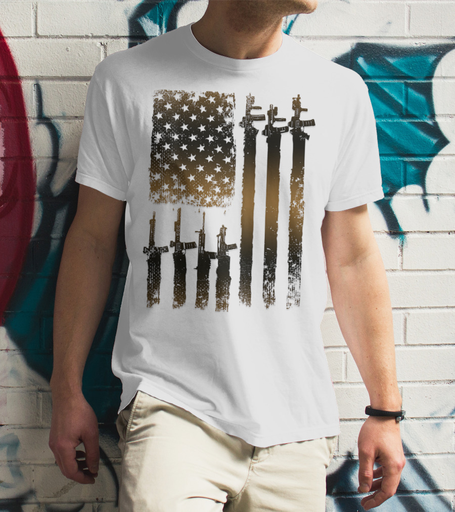 I Love Guns Black Rifle Coffee WomenBack American Flag Rifle T-Shirt