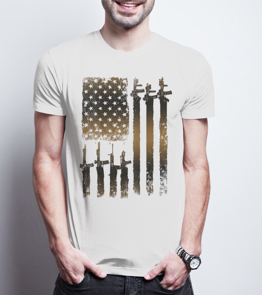 I Love Guns Black Rifle Coffee WomenBack American Flag Rifle T-Shirt