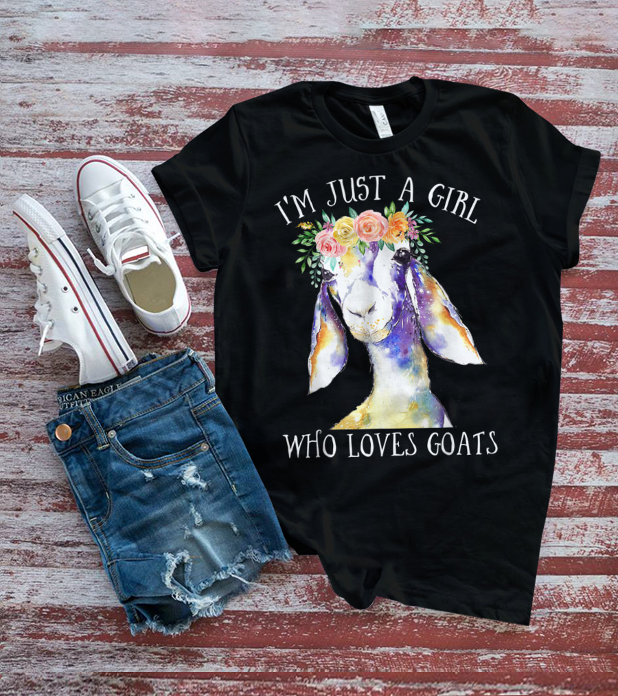 I'm Just A Girl Who Loves Goats Floral Paint Flower Crown T-Shirt