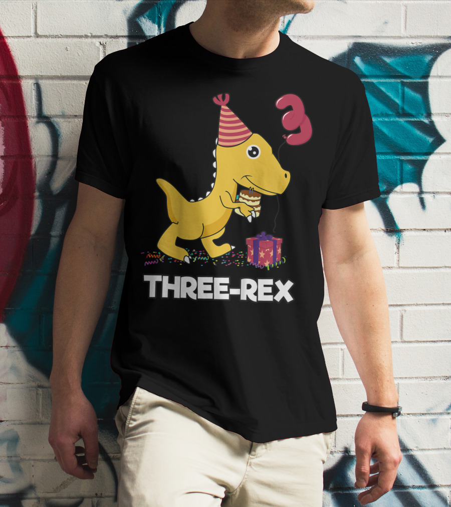 Three-Rex 3 Year Old Birthday Boy Dinosaur T-Shirt