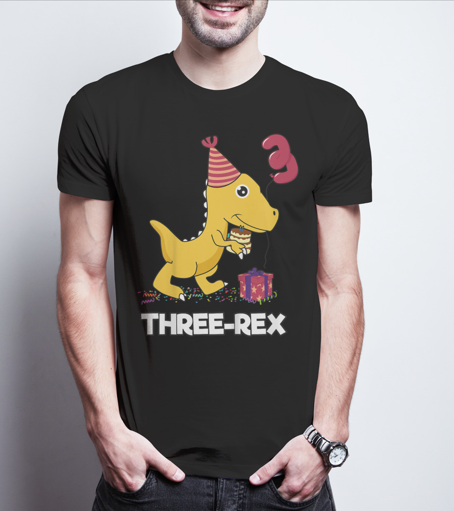 Three-Rex 3 Year Old Birthday Boy Dinosaur T-Shirt