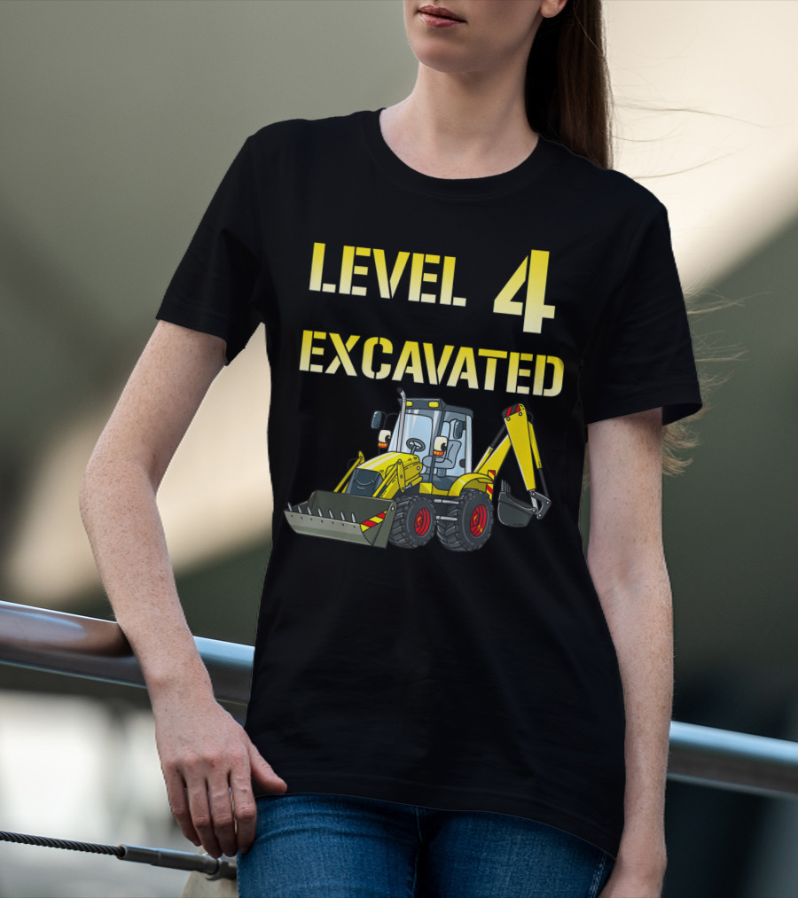 Level 4 Excavated Kids Excavator Birthday 4 Year Old Bday Boy T-Shirt