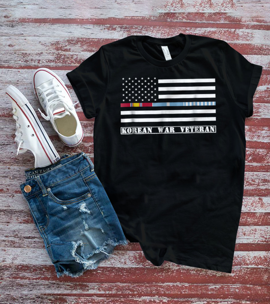 Korean War Veteran Thin Line American Flag T-Shirt