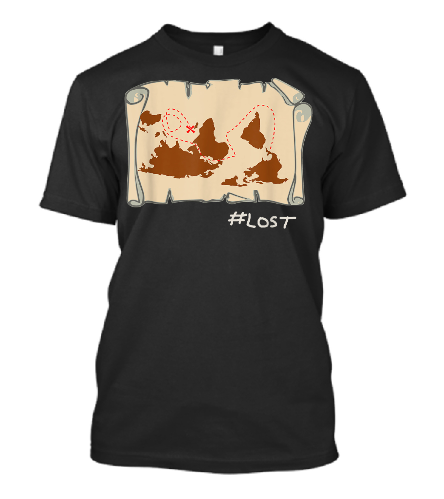 Upside Down Map With X Marks The Spot LOST T-Shirt