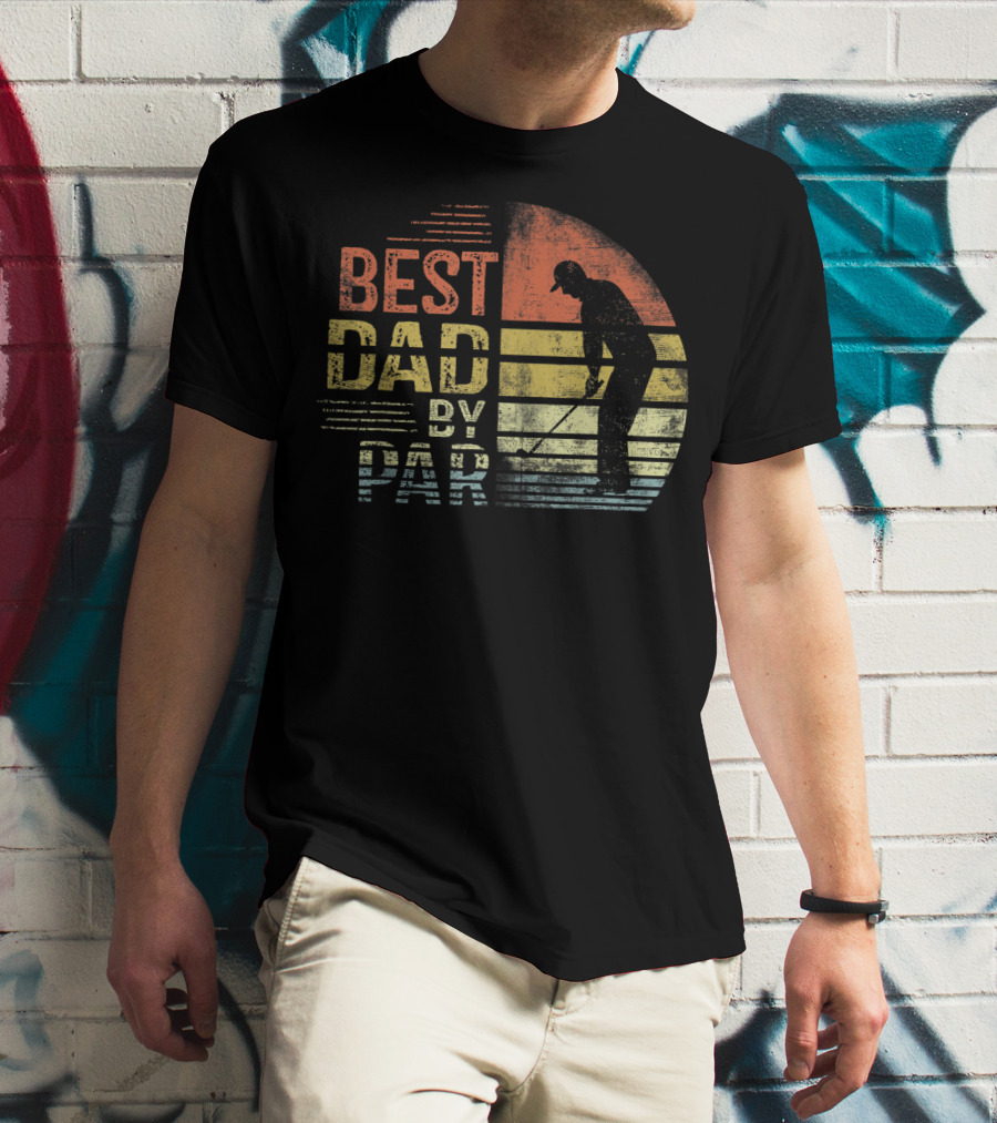 Father's Day Best Dad By Par Golf Silhouette Retro Stripe T-Shirt