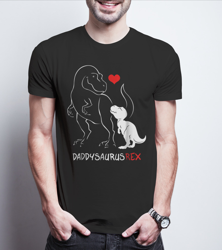 Daddysaurus Rex Dinosaur Heart Mens Daddy Saurus T-Shirt