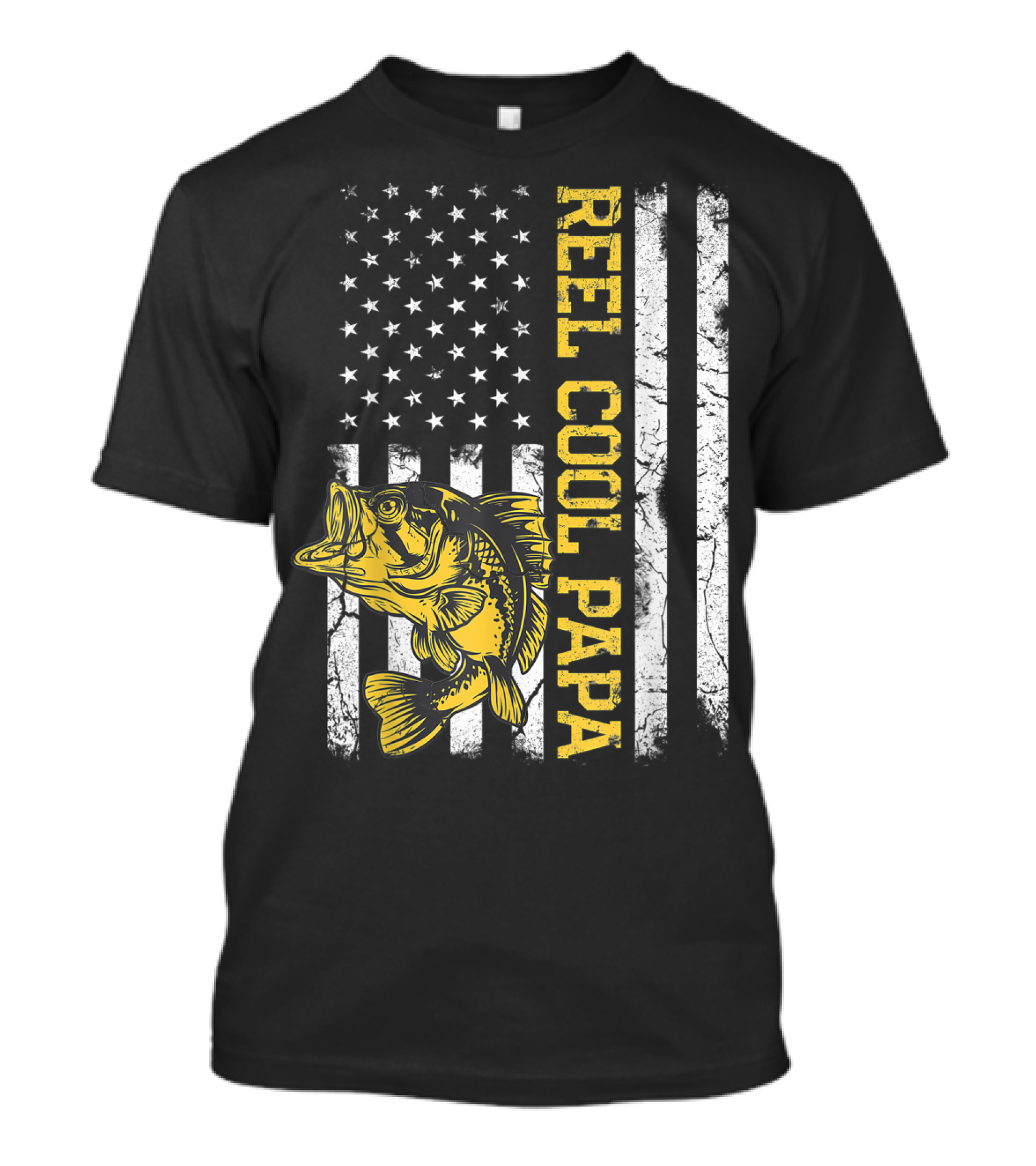 Father's Day Fishing Reel Cool Papa American Flag Bass T-Shirt