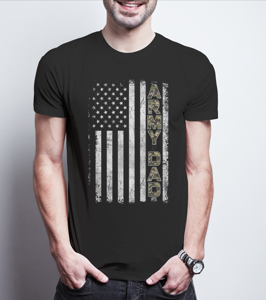 Proud Army Dad USA Flag Camo Stars Stripes T-Shirt