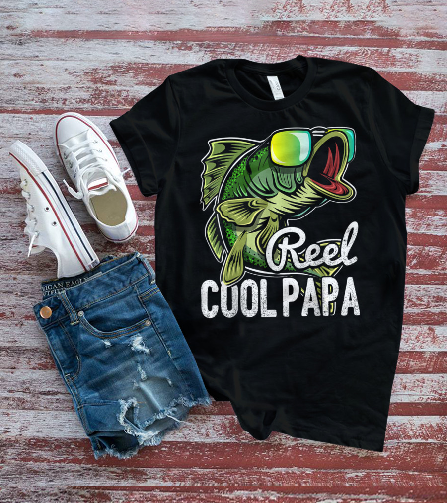 Mens Reel Cool Papa Fishing Sunglasses Father's T-Shirt