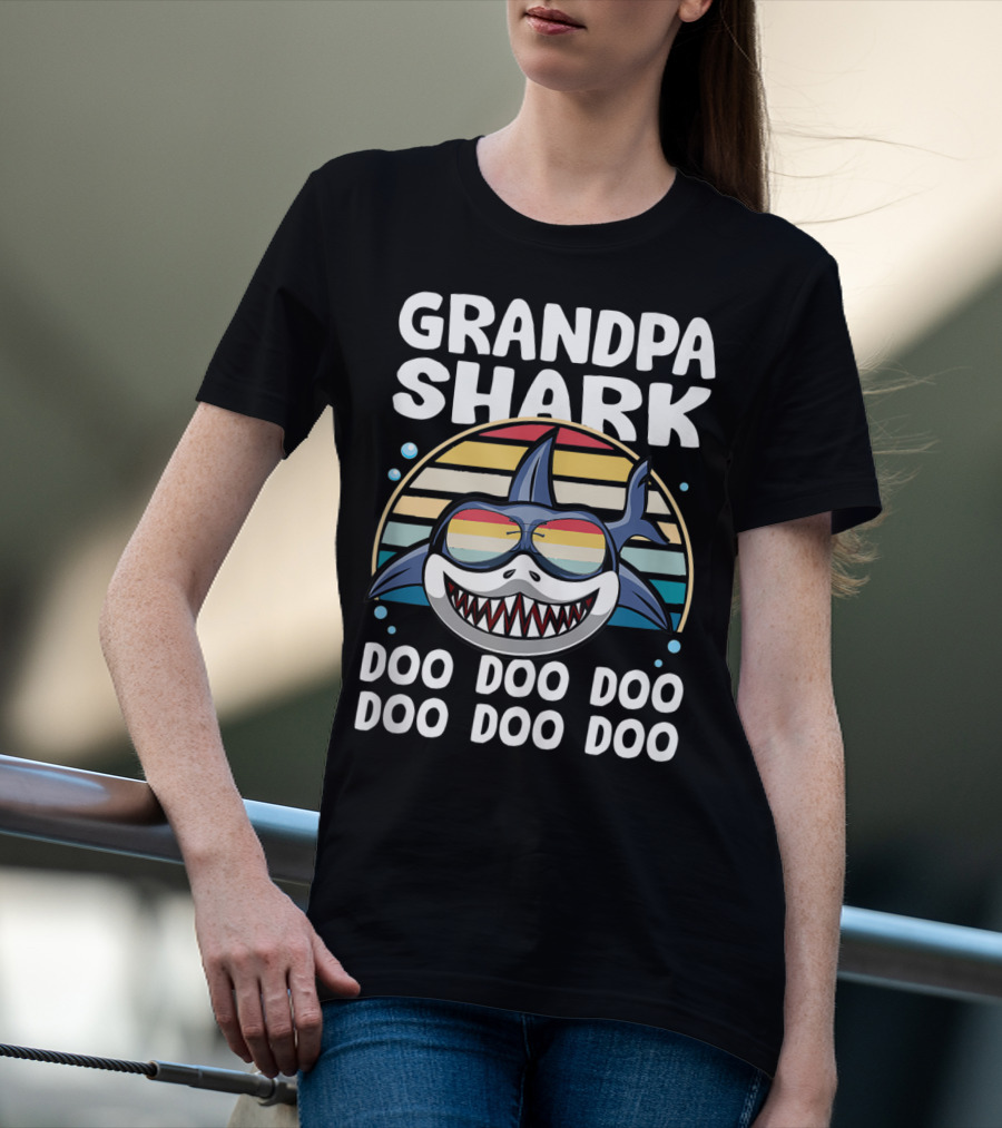 Grandpa Shark Doo Doo Doo Retro Style With Sunglasses T-Shirt