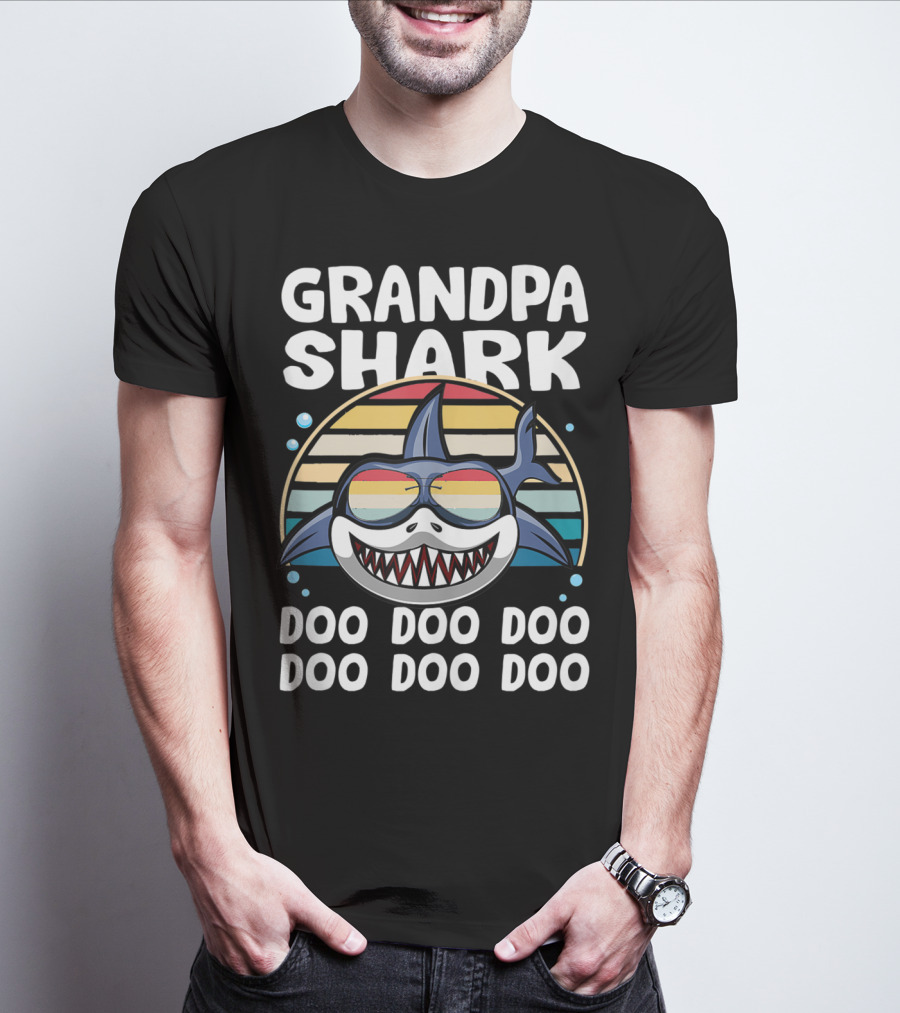 Grandpa Shark Doo Doo Doo Retro Style With Sunglasses T-Shirt