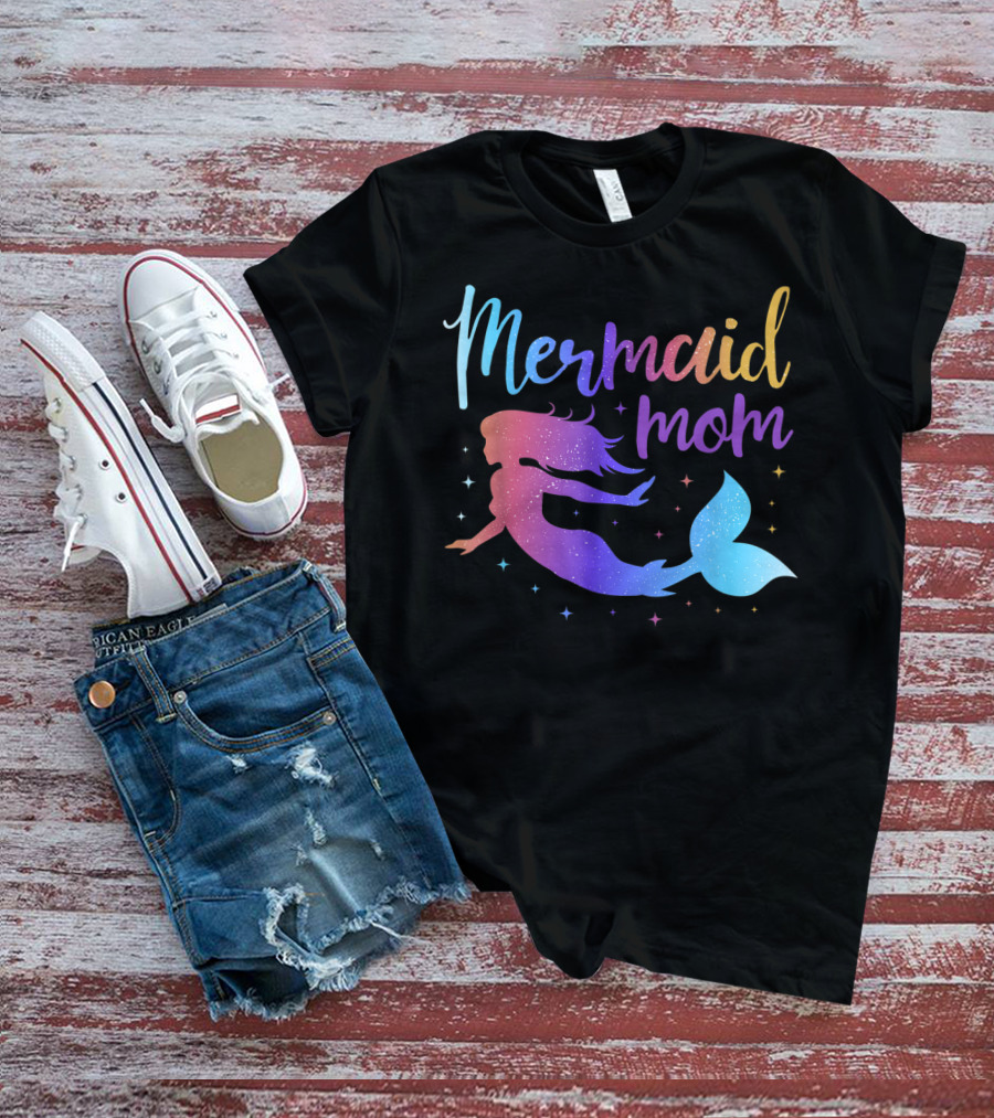 Mermaid Mom Rainbow Silhouette Birthday Party Matching T-Shirt