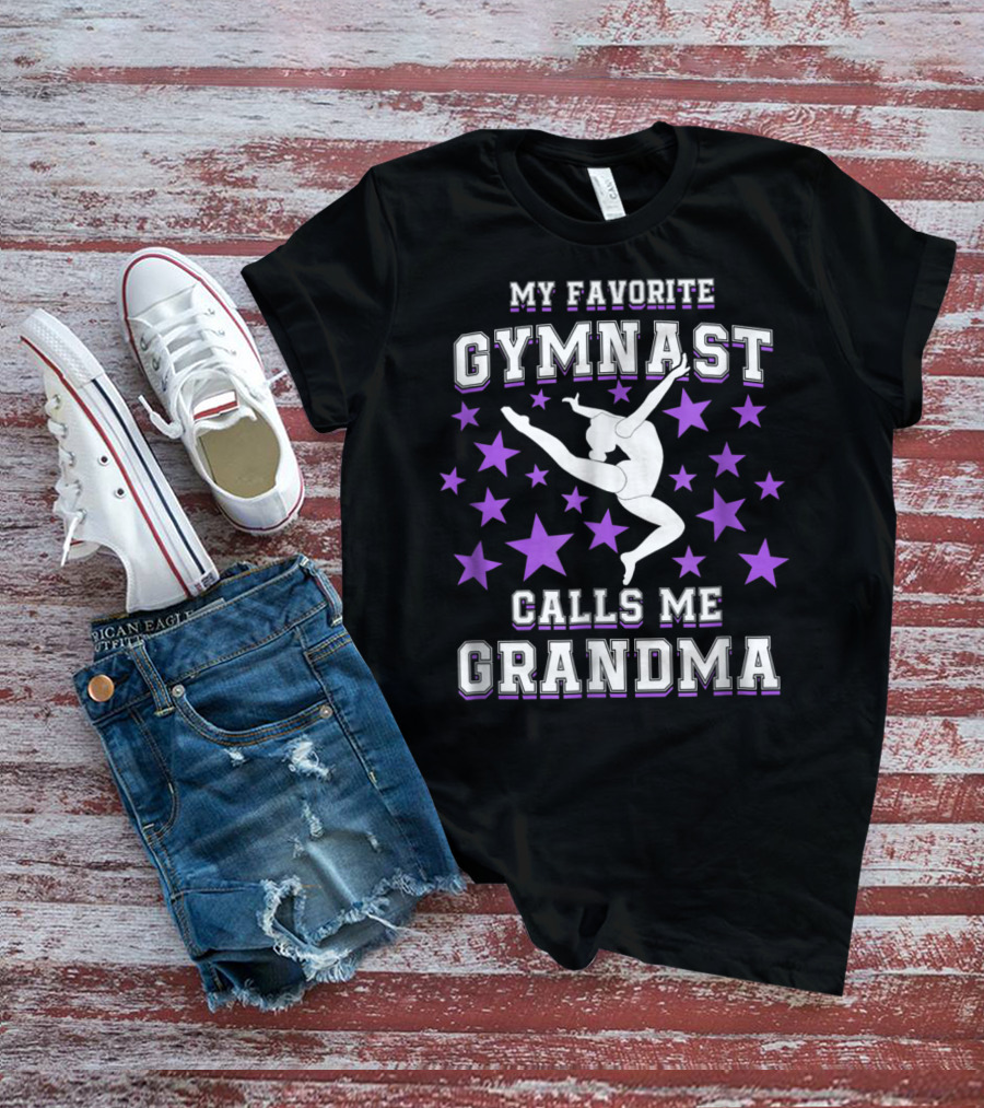 My Favorite Gymnast Calls Me Grandma Gymnast Star Pattern Leaping T-Shirt
