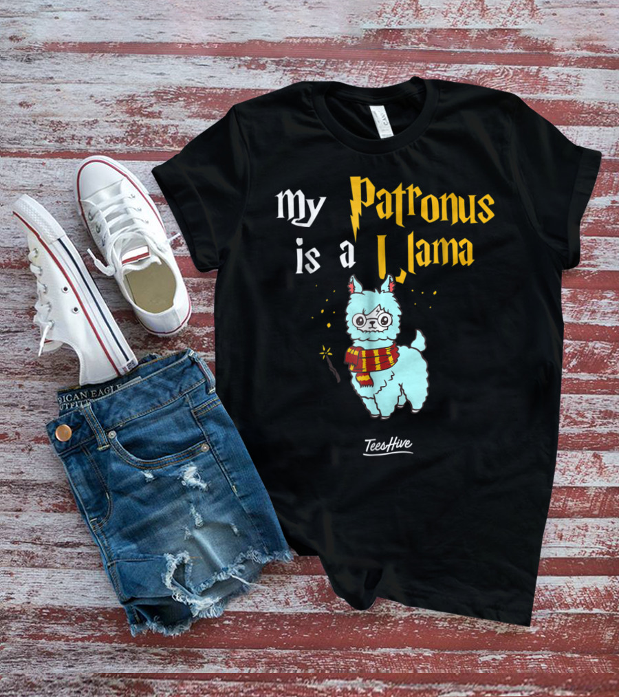 My Patronus Is A Llama Funny Llama Lover Magic Wand Scarf TeesHive T-Shirt