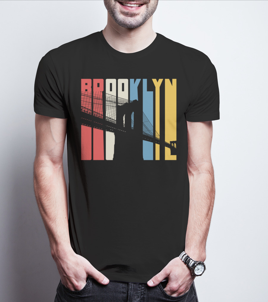 Brooklyn Bridge New York City Red Blue Yellow T-Shirt