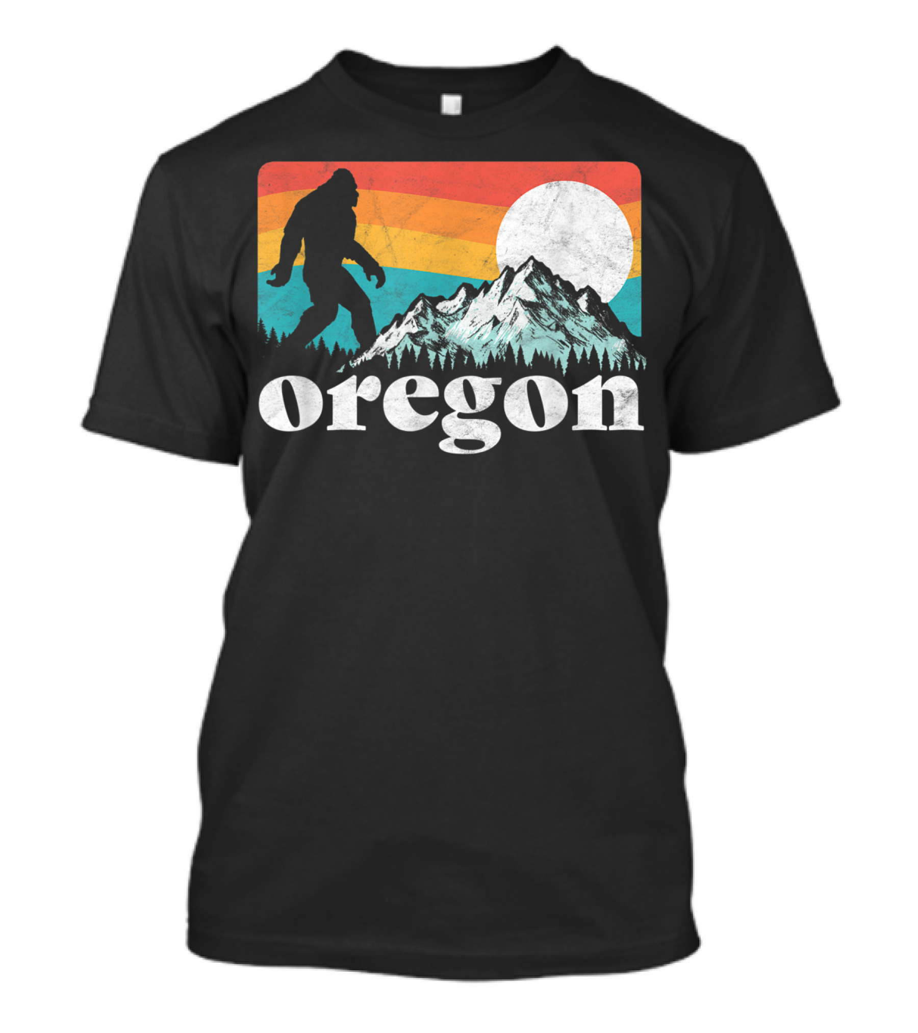 Bigfoot Oregon Mountains Retro Sunset T-Shirt