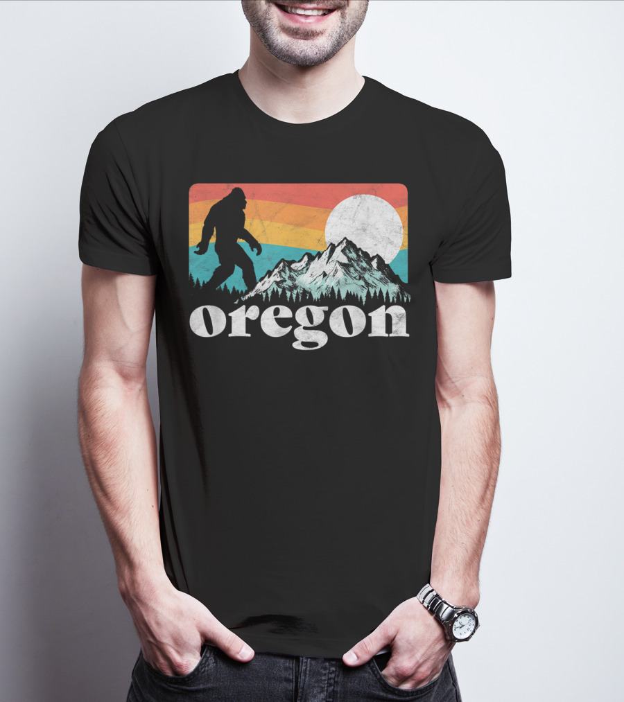 Bigfoot Oregon Mountains Retro Sunset T-Shirt