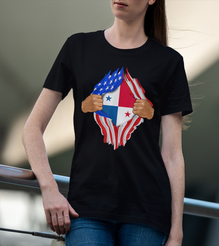 Panamanian Blood Inside Me American Flag Panama Flag Tear T-Shirt