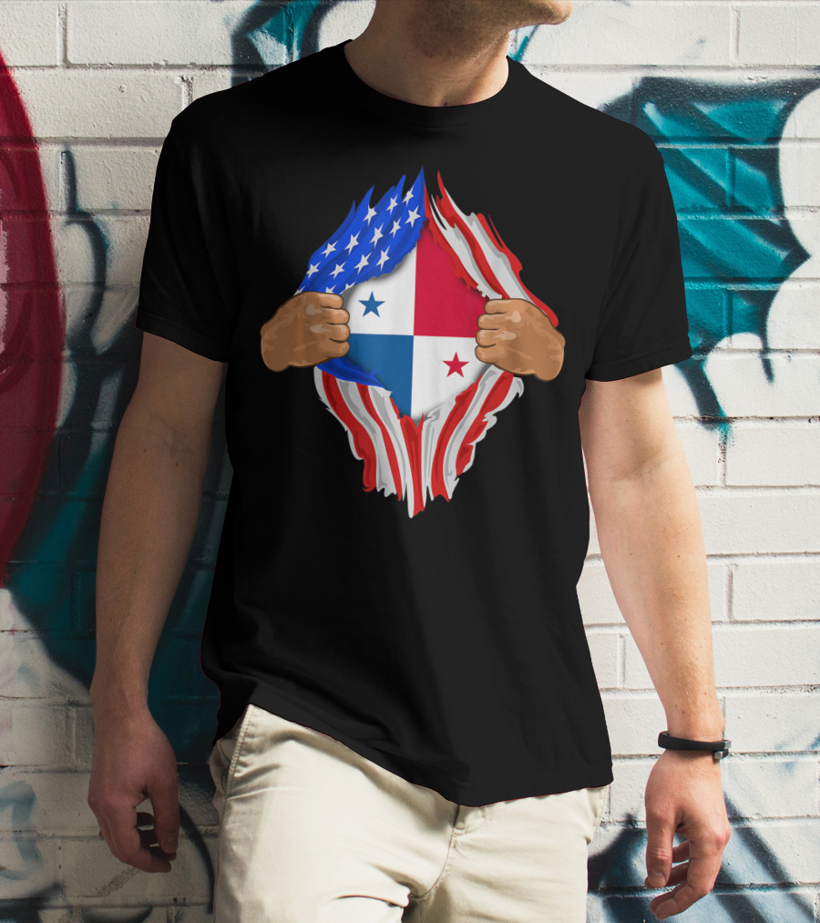 Panamanian Blood Inside Me American Flag Panama Flag Tear T-Shirt