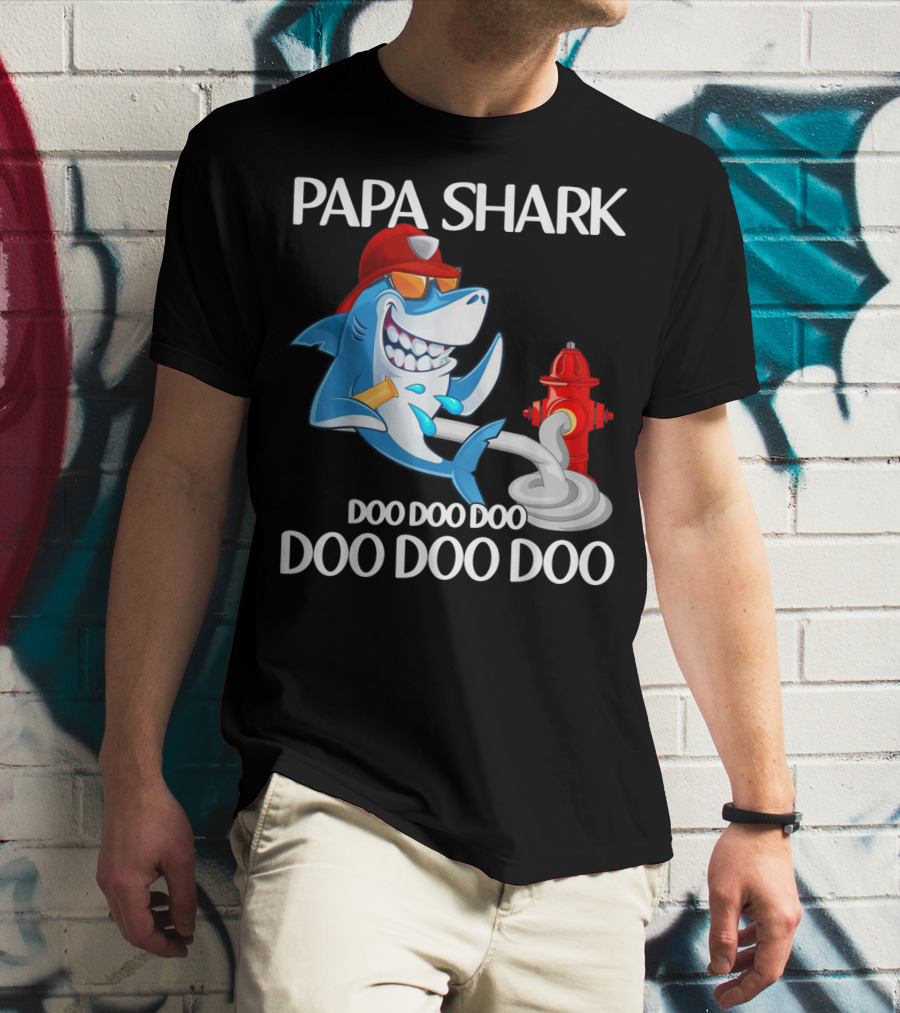 Papa Shark Doo Doo Doo Firefighter Father's Day Fun T-Shirt