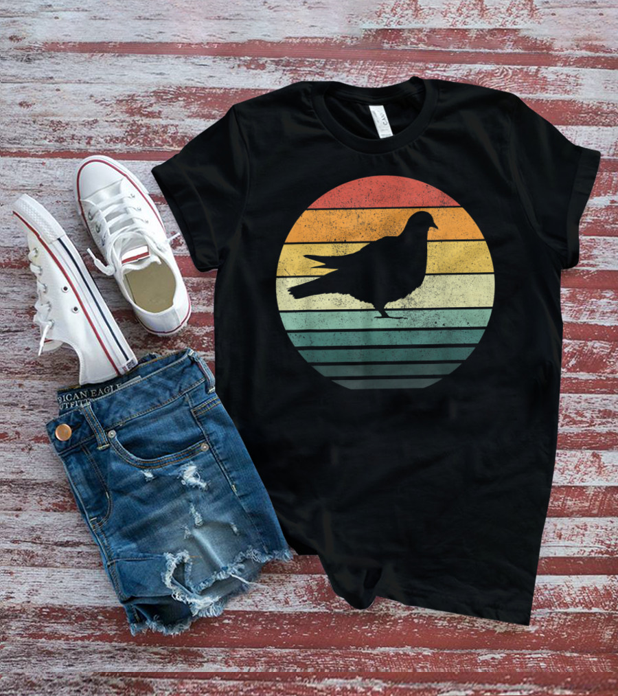 Pigeon Silhouette Vintage 70s Sunset Animal Natur Retro T-Shirt