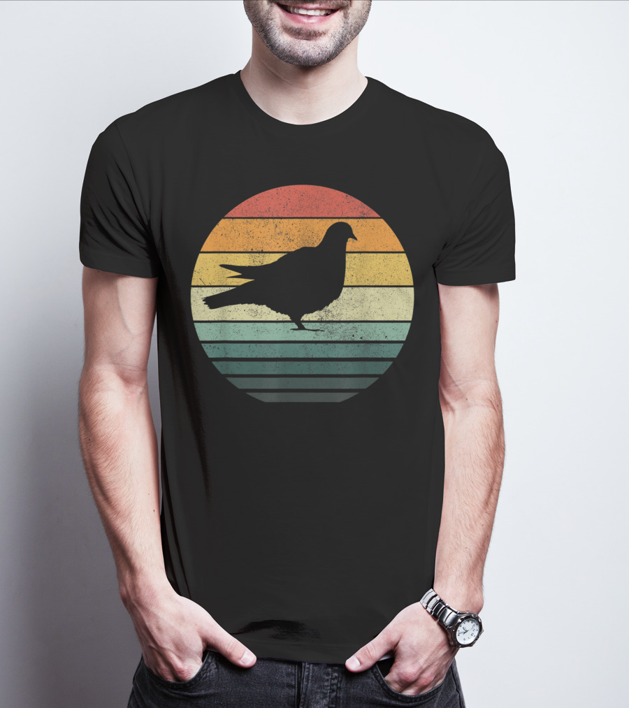 Pigeon Silhouette Vintage 70s Sunset Animal Natur Retro T-Shirt