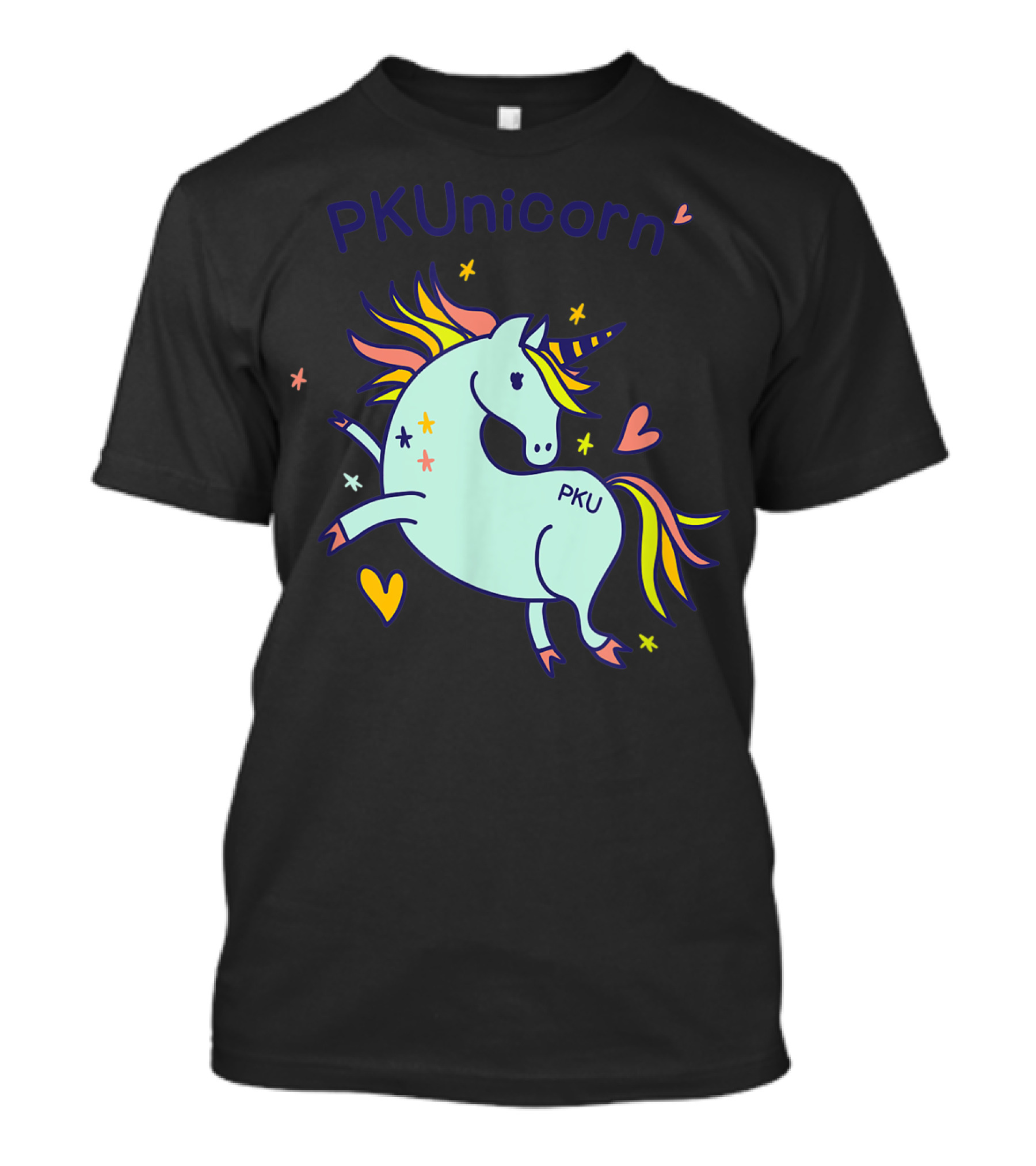 PKUnicorn PKU Awareness Cute Unicorn With Hearts And Stars T-Shirt