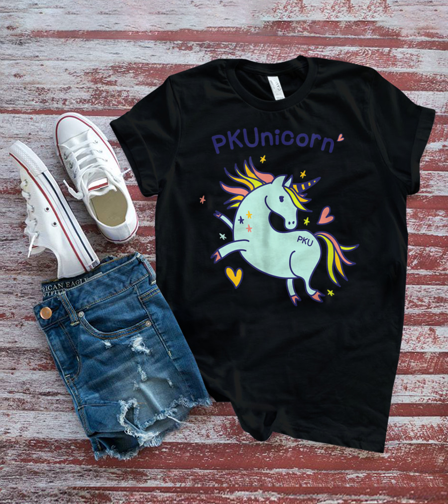 PKUnicorn PKU Awareness Cute Unicorn With Hearts And Stars T-Shirt