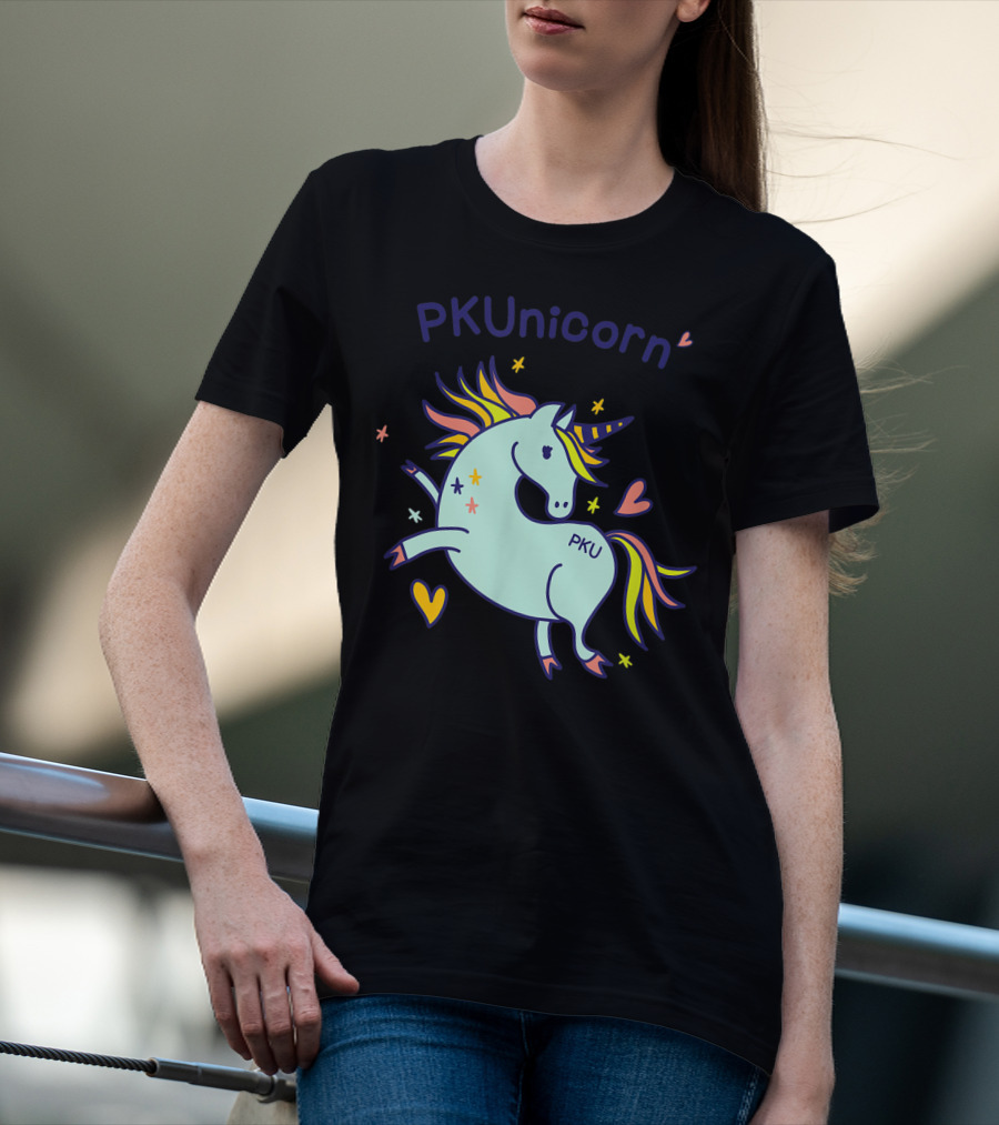 PKUnicorn PKU Awareness Cute Unicorn With Hearts And Stars T-Shirt