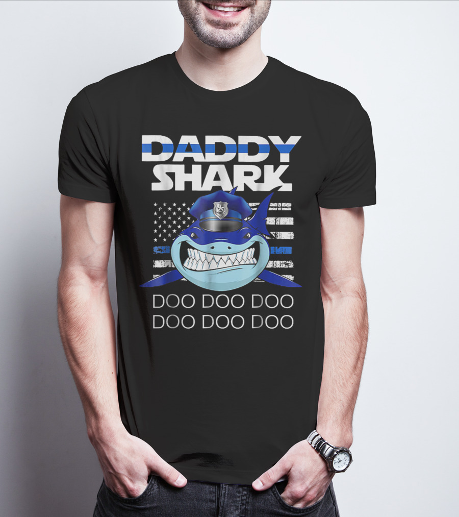 Daddy Shark Doo Doo Doo Police Blue Line T-Shirt