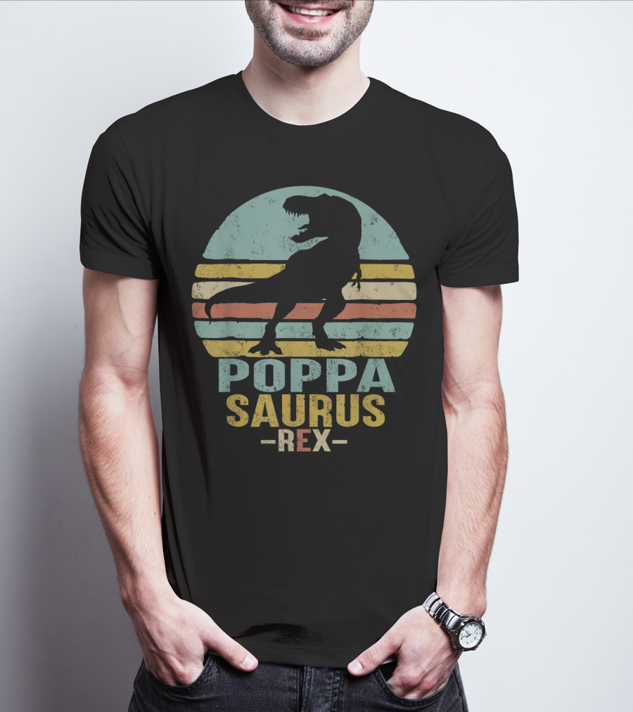 Poppasaurus Rex Retro Dinosaur Silhouette Poppa Saurus T-Shirt