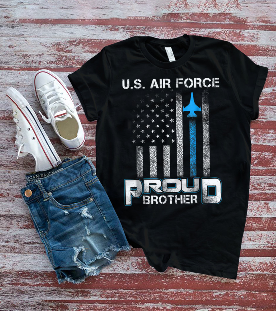 U.S. Air Force Proud Brother American Flag Blue Jet T-Shirt