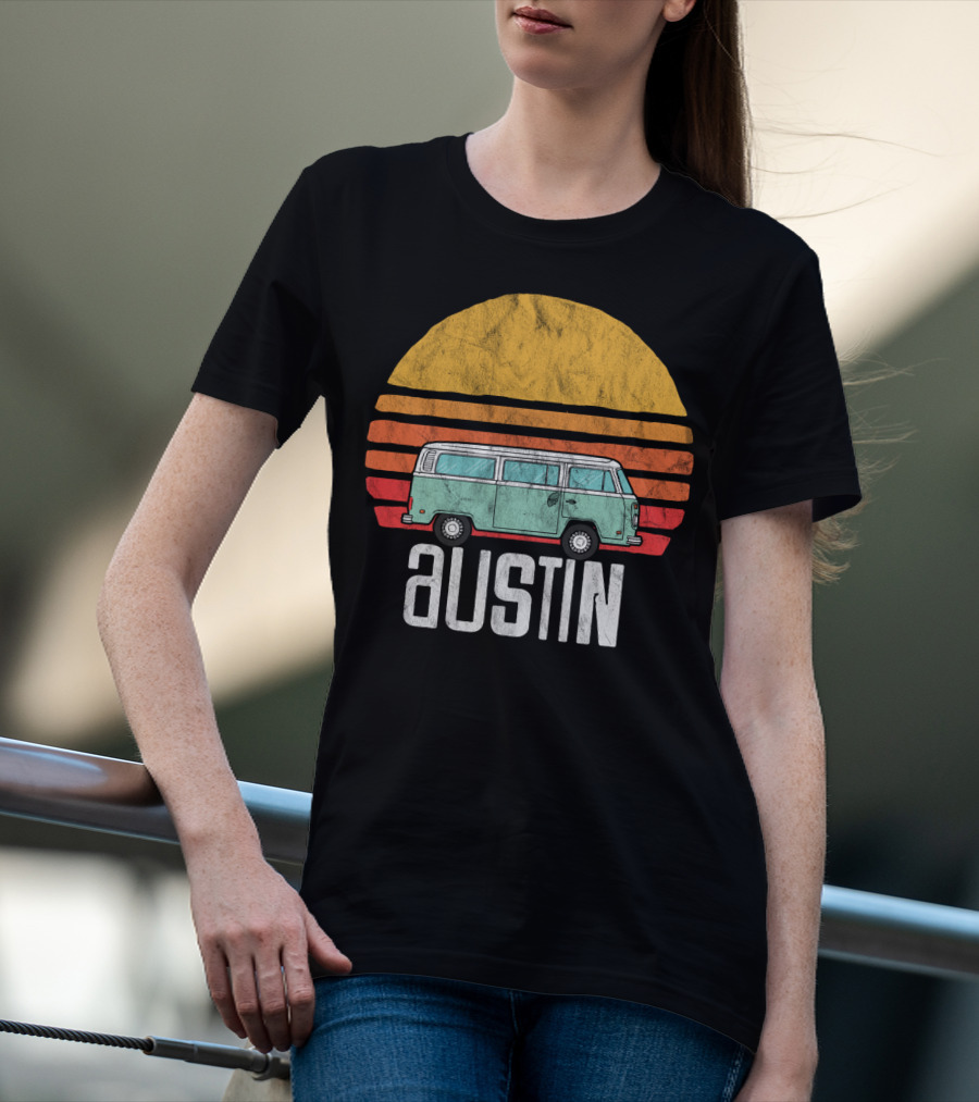 Retro Austin Texas Hippie Van Sunset Beach Bum Surfer T-Shirt