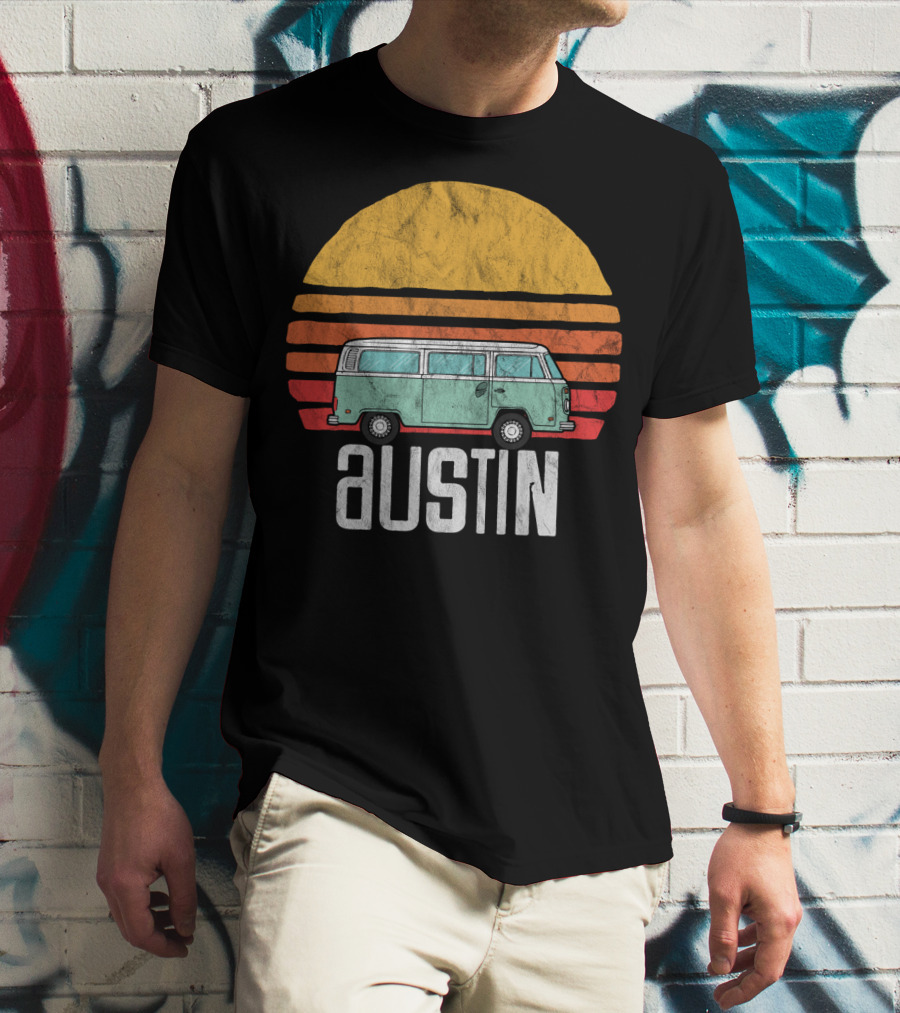 Retro Austin Texas Hippie Van Sunset Beach Bum Surfer T-Shirt