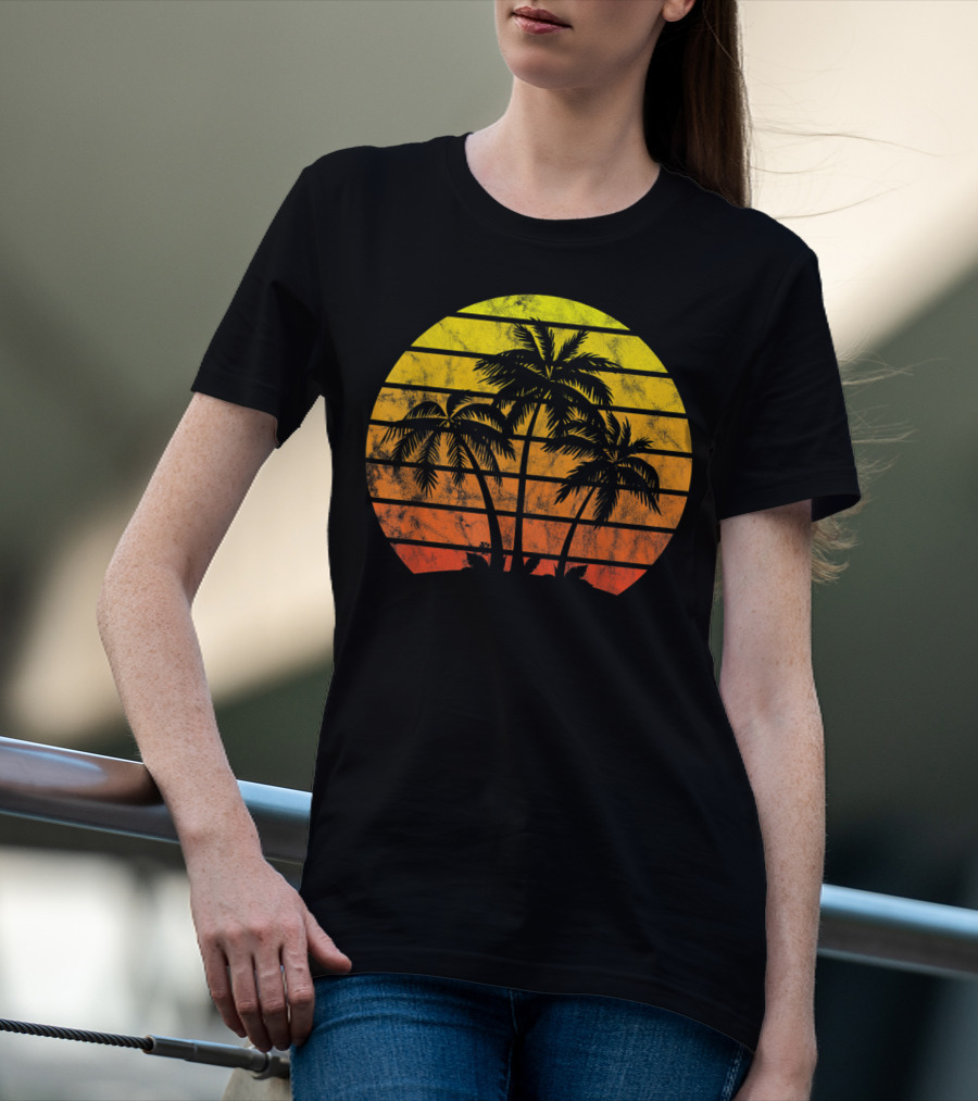 Retro Vintage Sunset Coco Palm Tree Tropica T-Shirt
