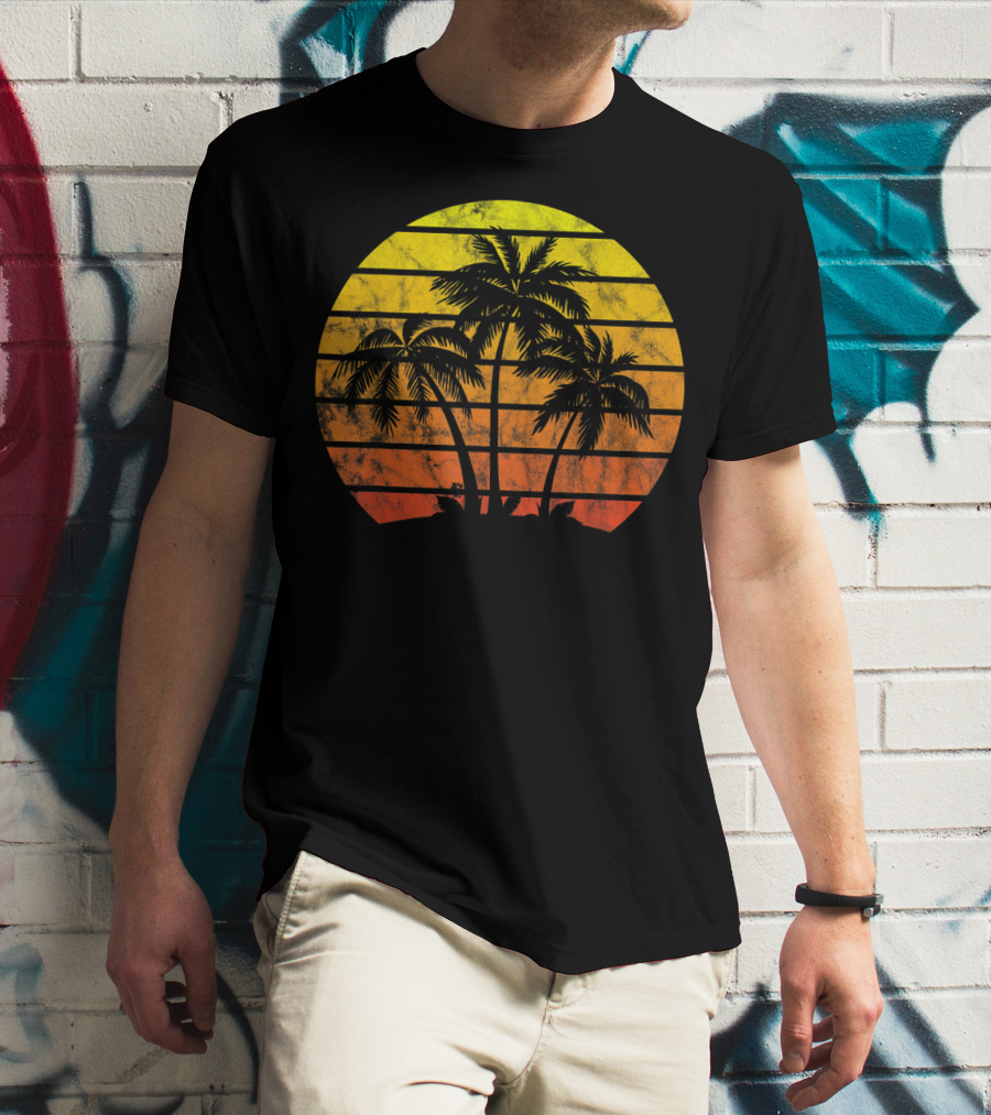 Retro Vintage Sunset Coco Palm Tree Tropica T-Shirt