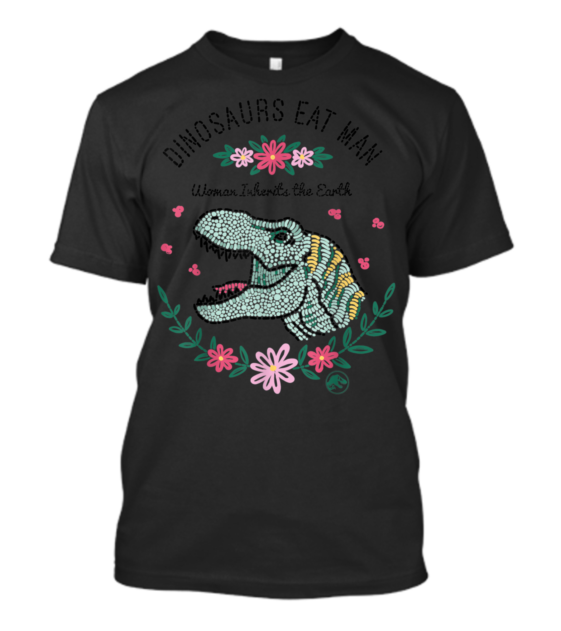 Jurassic Park Dinosaurs Eat Man Woman Inherits The Earth T-Rex Floral T-Shirt