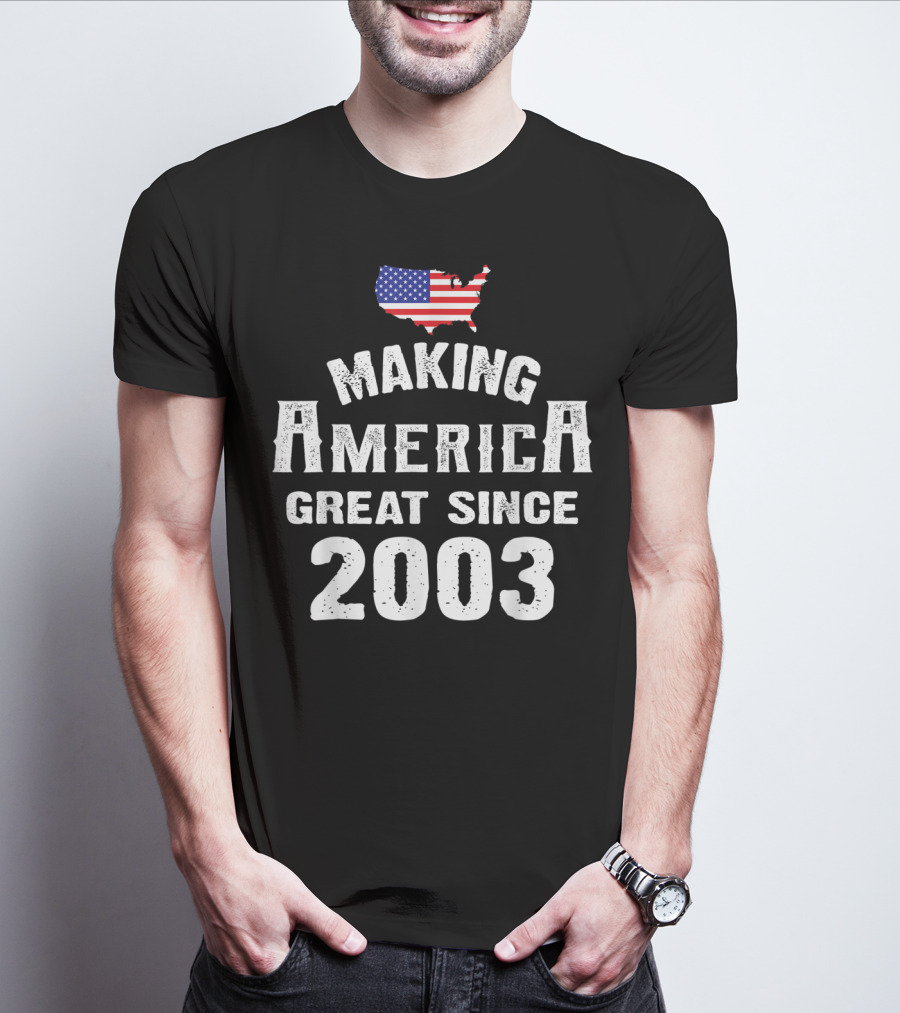 Making America Great Since 2003 16th Year Old 16 USA Flag Map T-Shirt