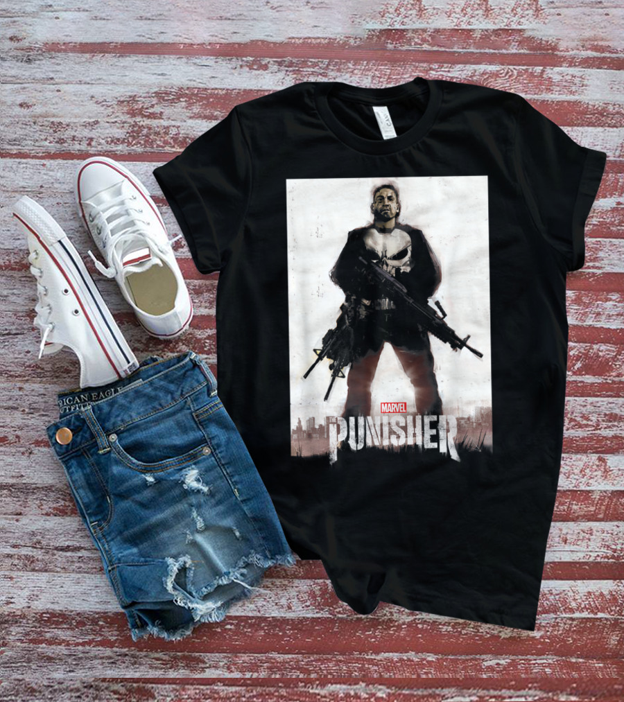 Marvel The Punisher Frank Castle One Man Army Standing With Weapons And Skull Emblem T-Shirt