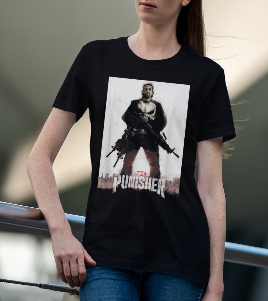 Marvel The Punisher Frank Castle One Man Army Standing With Weapons And Skull Emblem T-Shirt