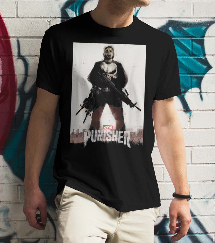 Marvel The Punisher Frank Castle One Man Army Standing With Weapons And Skull Emblem T-Shirt