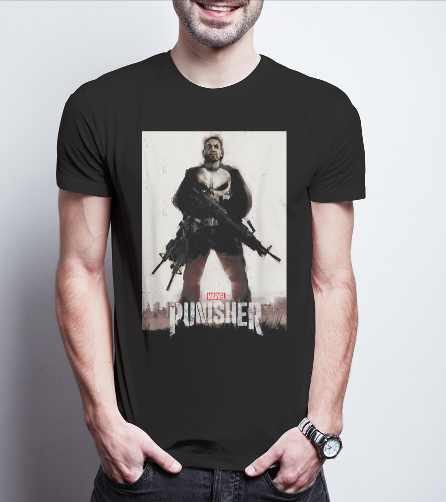 Marvel The Punisher Frank Castle One Man Army Standing With Weapons And Skull Emblem T-Shirt